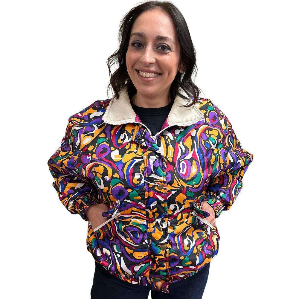 Vintage 80s/90s Après Ski Colorful Abstract Puffer Jacket